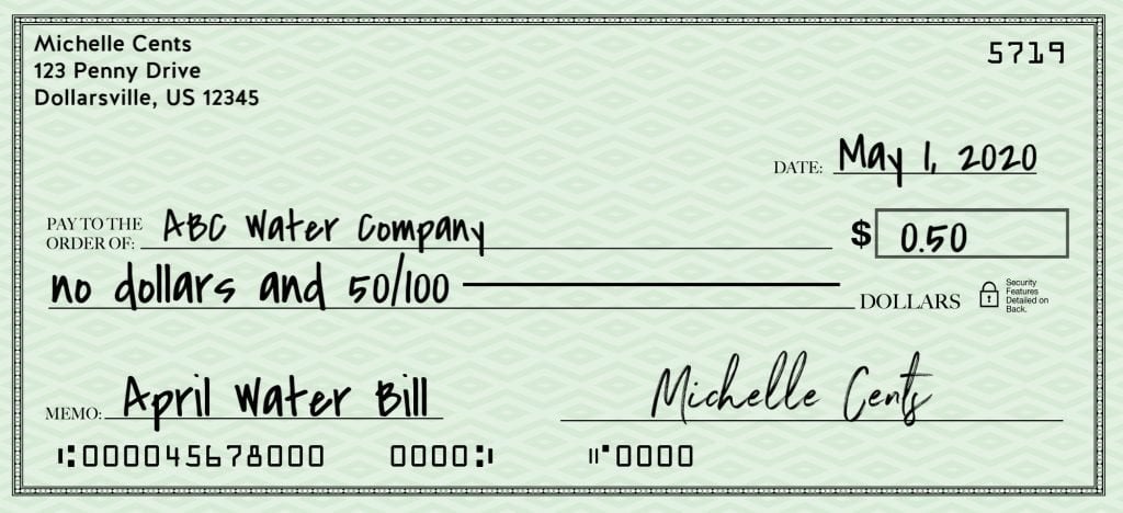 How to write a check with cents only. This is a check that shows you how to write a check for 50 cents.