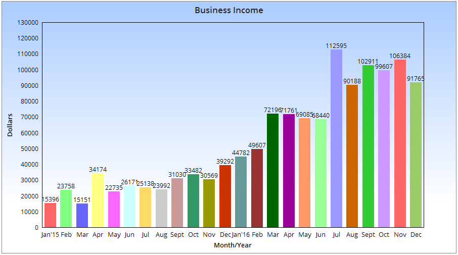 Here is my blogging income chart that displays my income for the past 2 years.
