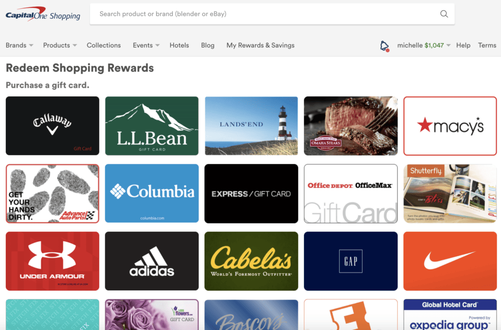 capital one shopping rewards gift cards