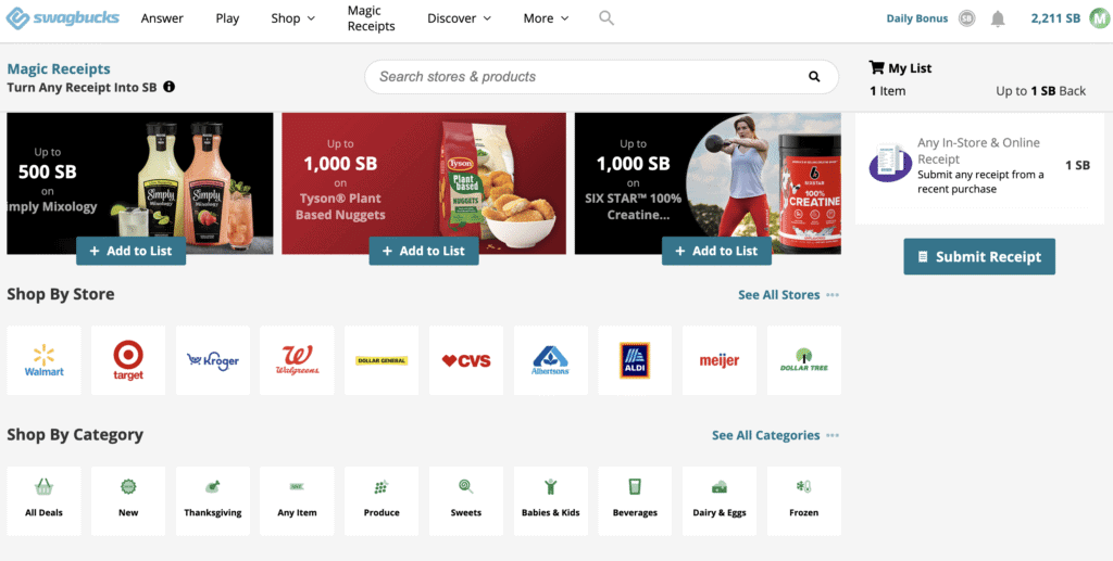 Swagbucks scan receipts