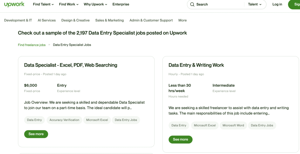 upwork online data entry positions