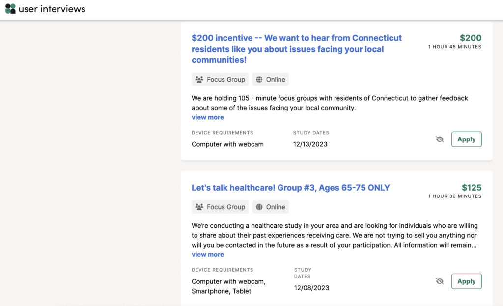 user interview paid research study